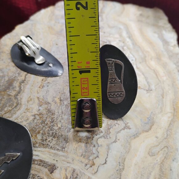 Vtg Judaica Israel 925 Sterling Silver Set Brooch/Pendant & Clip Earrings - Picture 7 of 12